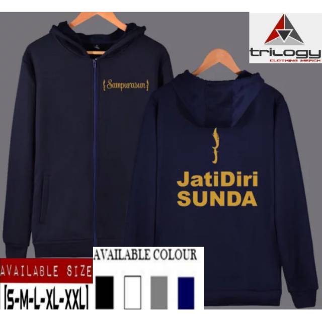 JAKET HOODIE ZIPPER SUNDA SAMPURASUN JATI DIRI SUNDA WARNA NAVY (BISA REQUEST WARNA)