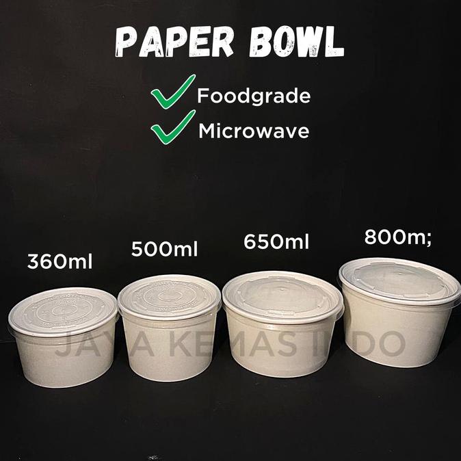 Paper Bowl 360Ml /500Ml /650Ml /800Ml /Rice Bowl /Tempat Nasi/Bowl+Lid Isi 25 Pcs