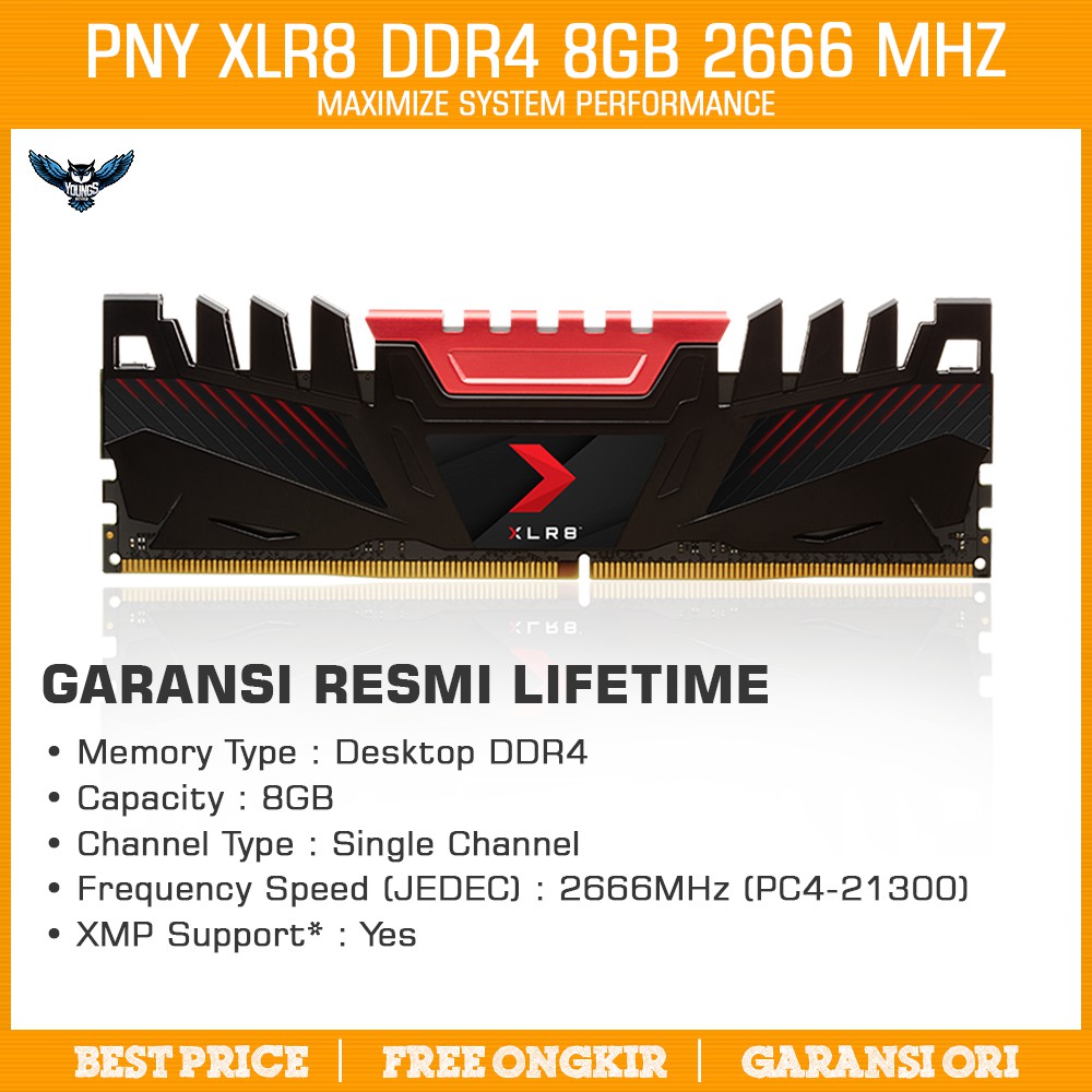 PNY XLR8 DDR4 8GB 2666 MHz HEATSINK SINGLE MEMORY RAM PC KOMPUTER