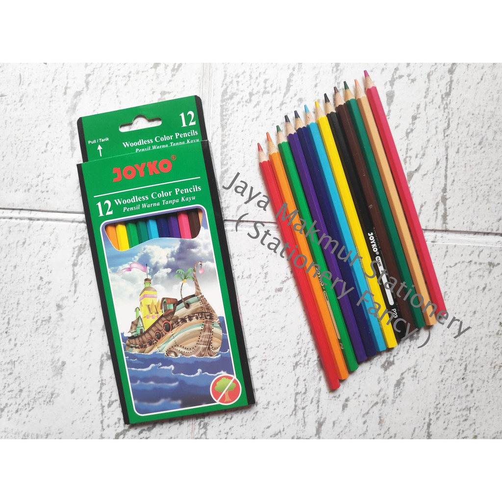 Pensil Warna Woodless -Tanpa Kayu- Joyko 12 Warna CP-103