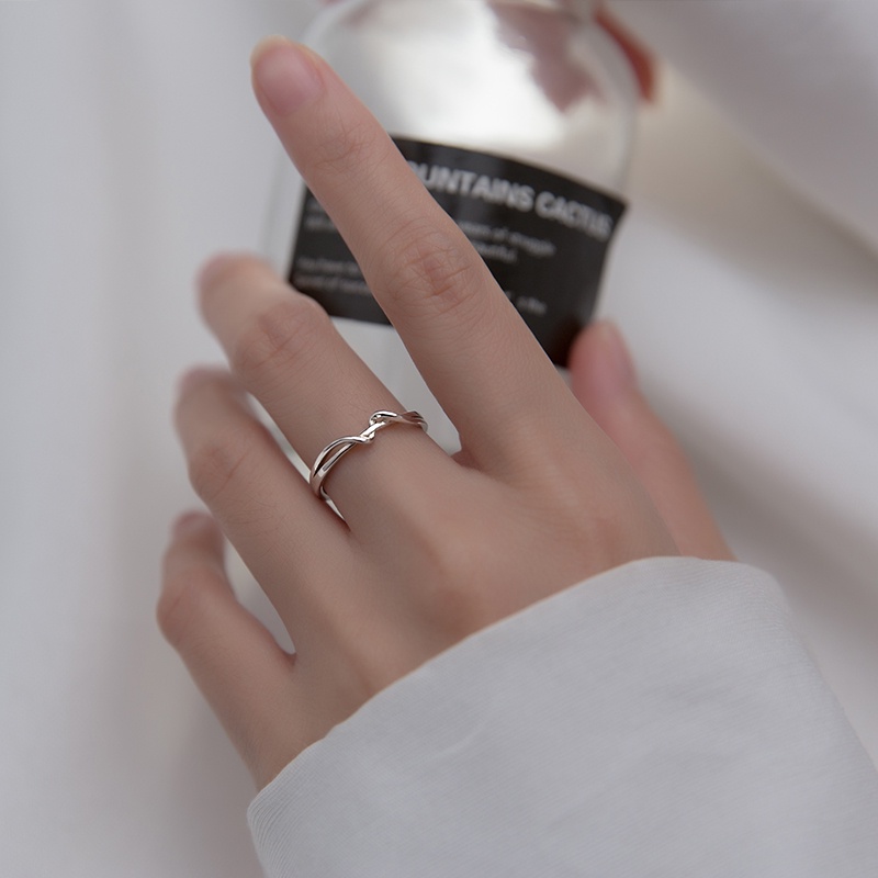 We Flower Chic Silver Geometric Twisted Ring for Women Ins Trendy Finger Jewelry