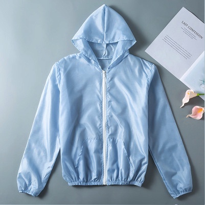 Jaket Anti UV Jaket Hoodie Wanita Pelindung Anti Sinar Matahari / Anti Angin-Biru tua-S