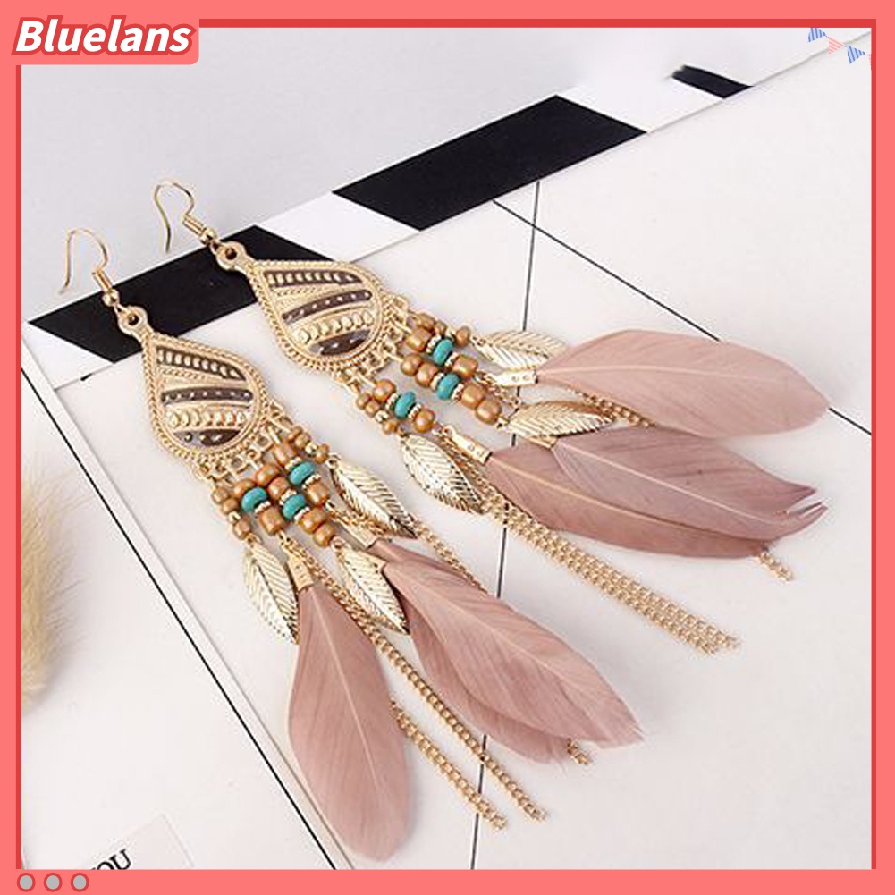 Bluelans Anting Kait Gantung Wanita Desain Bulu Gaya Vintageelegan Untuk Hadiah