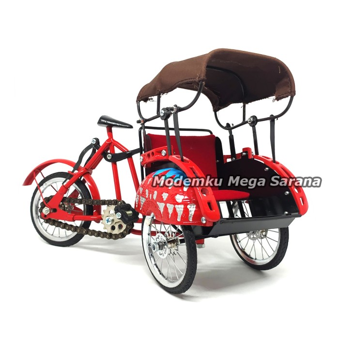 Diecast Miniatur Becak Super Jawa Jogja Besi 28x19x12 cm