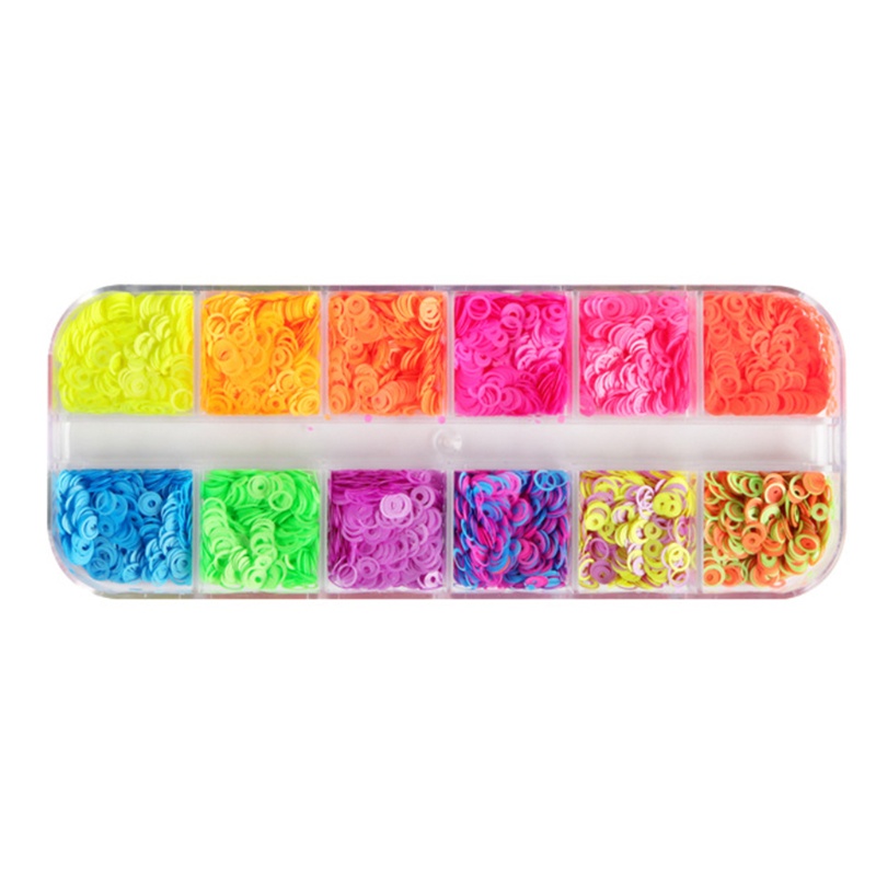 SIY  12 Grids/Box Fluorescent Bubble Sequins Epoxy Resin Glitter Filling Hollow Round Shape Slime Slices Neon Nail Art Flakes