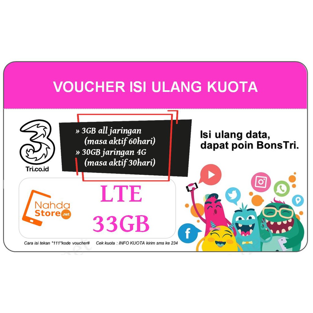 Voucher Tri 150gb 117gb 100gb Kuota Lte 33gb 66gb Paket Data Tri 3 33gb Mix Combo 32gb 35gb 150gb Shopee Indonesia