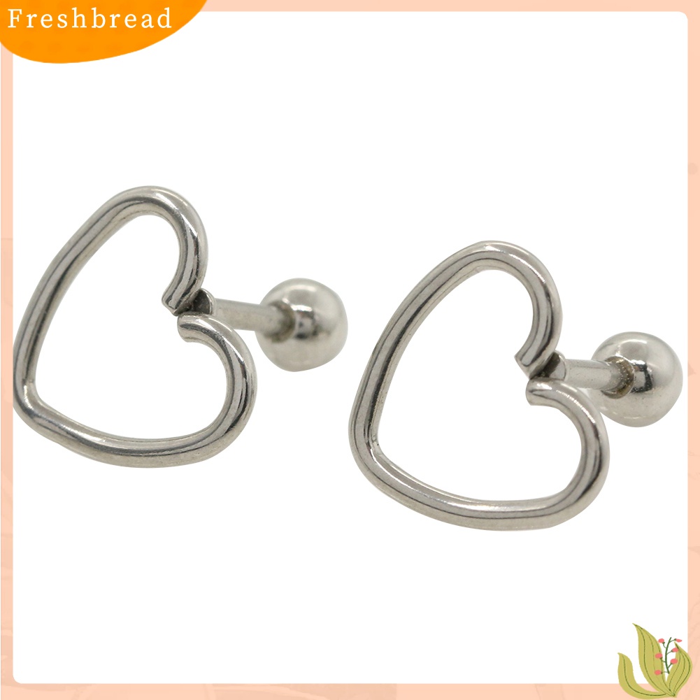 Anting Tindik Bentuk Hati Hollow Bahan Stainless Steel Gaya Punk untuk Wanita