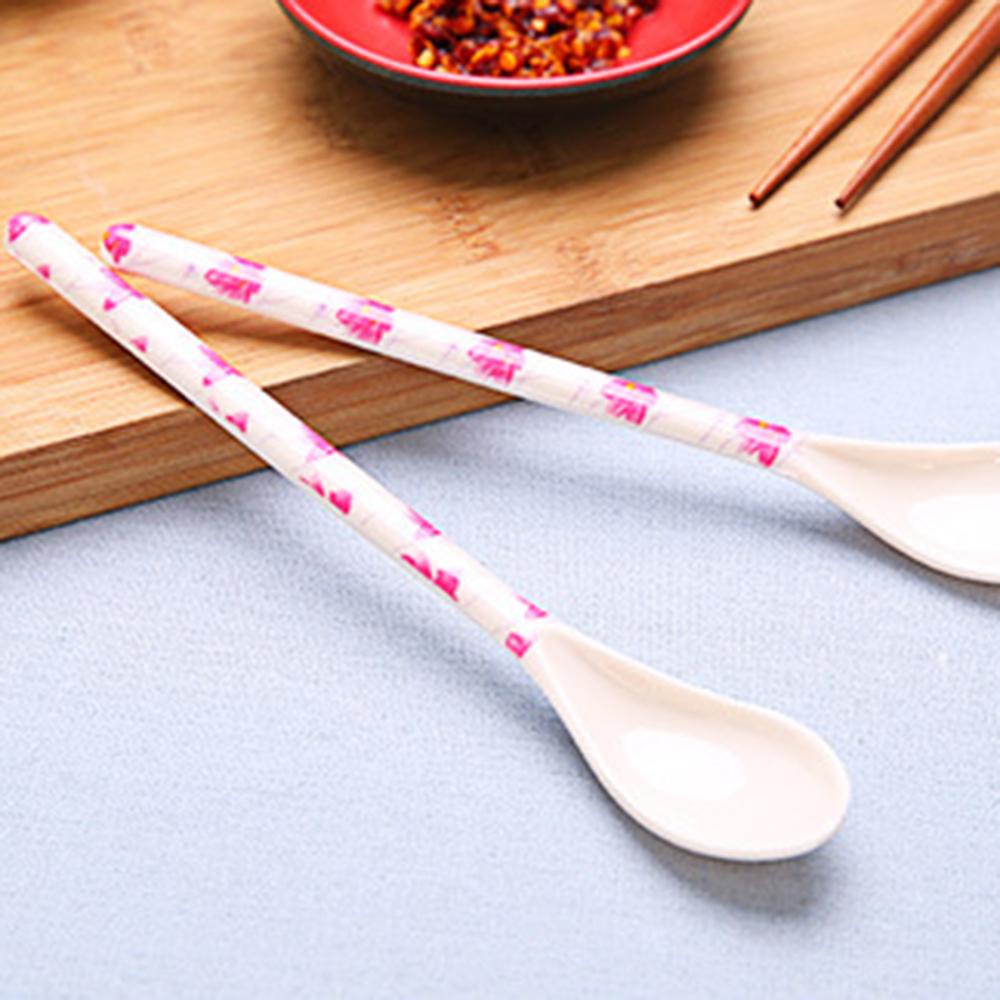 Chookyy1/3pcs Sendok Porcelain Sendok Garpu Makan Anak Dessert Gagang Panjang
