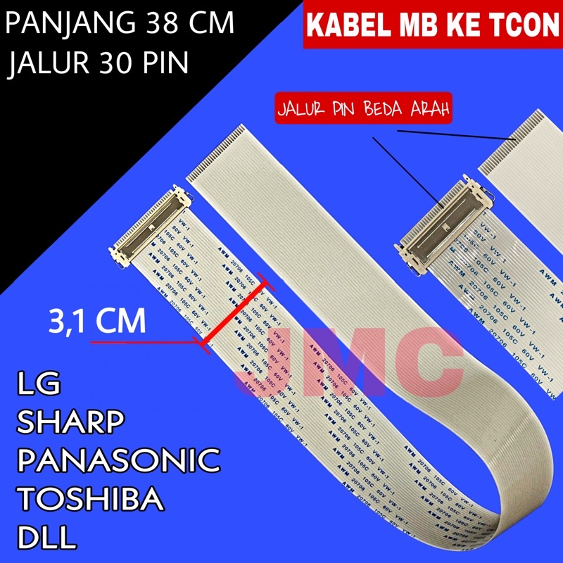 1pcs kabel lvds 30pin 38cm cable Tcon Tikon Lcd Led Panel fleksible 30 pin 38 cm beda arah