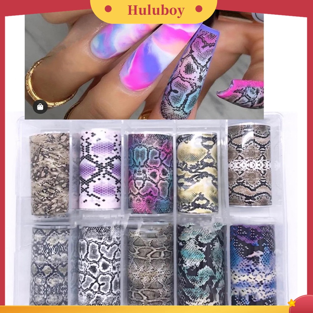 Huluboy Huluboy♡ 10 Rol / Kotak Stiker Kuku Motif Print Warna-Warni Bahan PVC Untuk Aksesoris Manicure Wanita