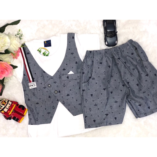 Setelan baju celana rompi nyatu jas pita anak laki cowok size besar kombinasi