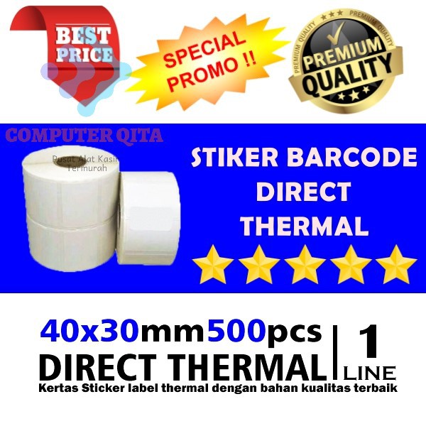 

Label Sticker Barcode 40X30mm 1 Line 500pcs Gap Core 1" Direct Thermal