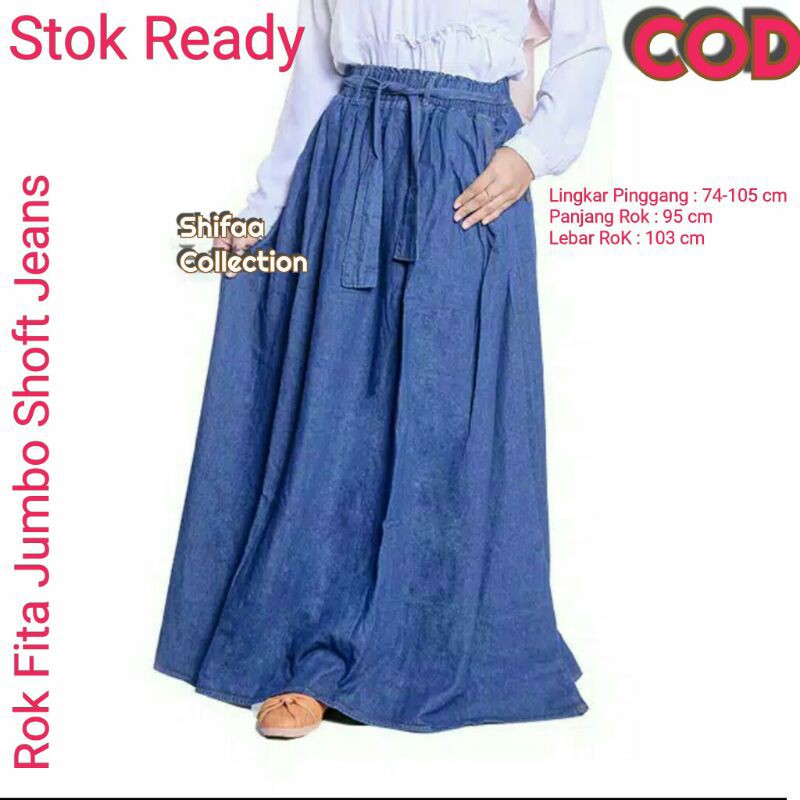 Rok Jeans / Rok Vita Jumbo Panjang (BB 50-80 Kg / All Size Dewasa)