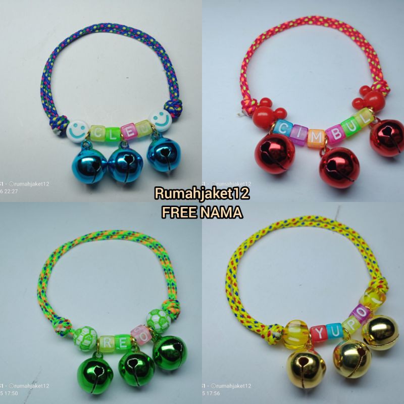 kalung kucing FREE NAMA dengan 3 lonceng 14mm kode 10K