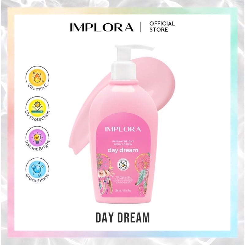 IMPLORA Instant Bright Body Lotion 300ml Niacinamide Body Lotion Pemutih Whitening Body Lotion Implora