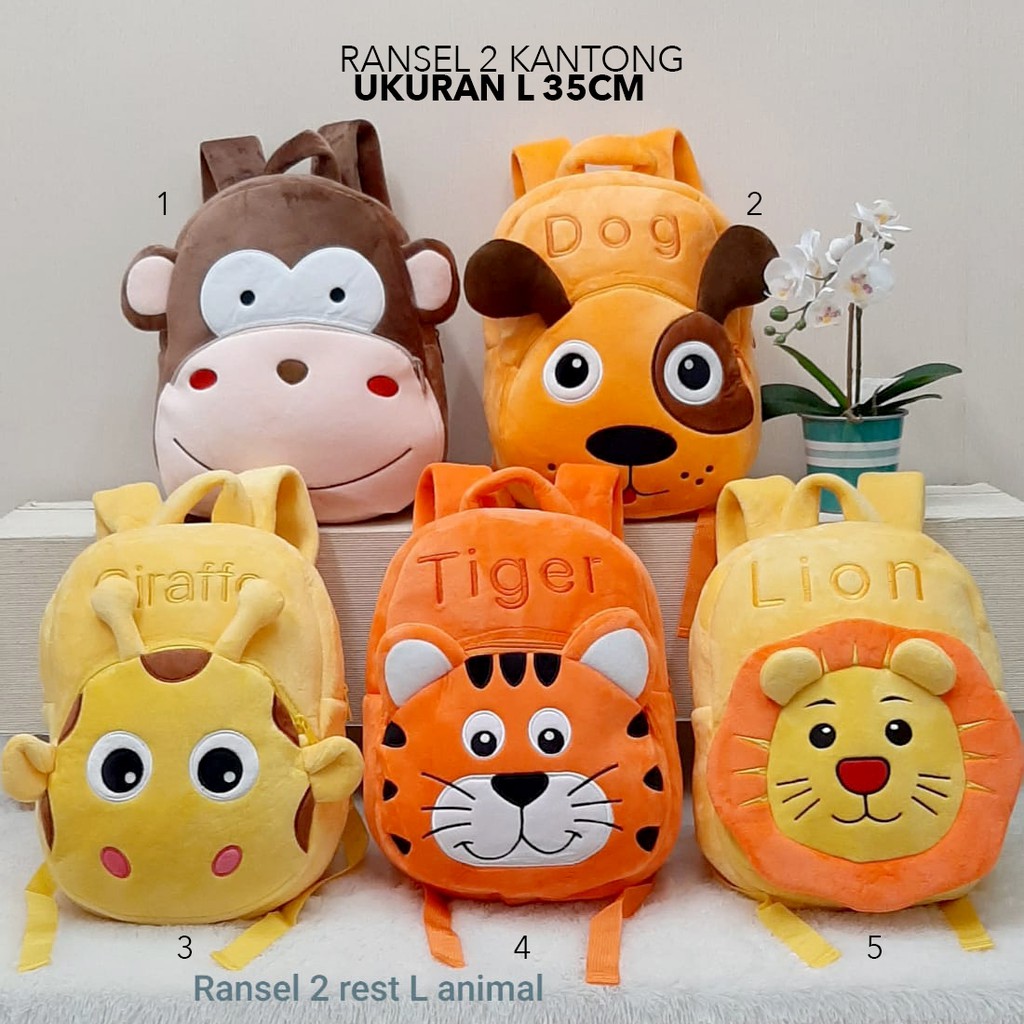 tas ransel boneka singa tiger dog animal chiken penguin charmender squirtle besar 35cm sekolah