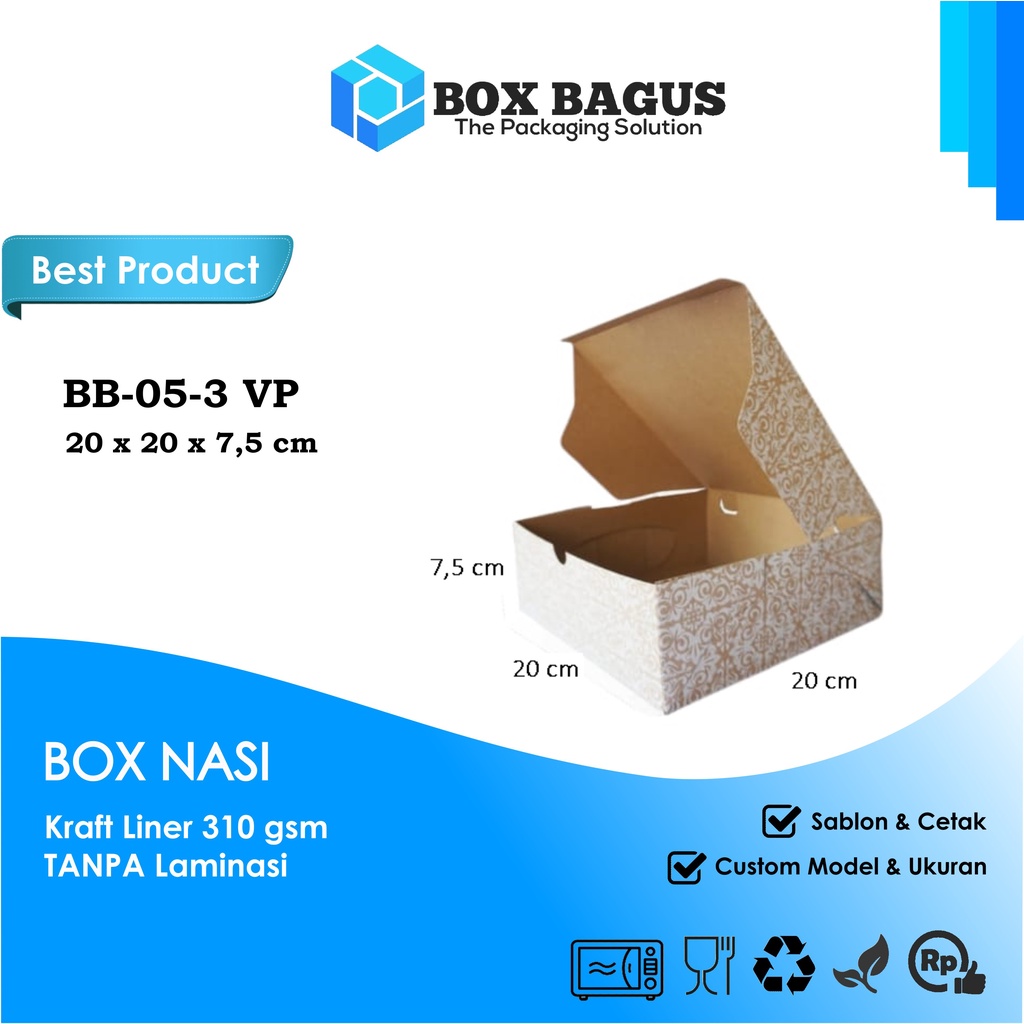 (PUTIH) BOX DUS 20x20x7,5 KRAFT 310 GSM - KOTAK HAMPERS MAKANAN NASI ROTI KUE SNACK