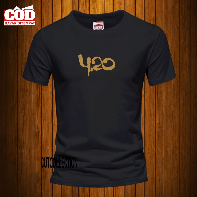 Baju Kaos Pria Lengan Pendek / Baju Kaos 420 Text Gold / Polo Shirt Distro Premium Quality