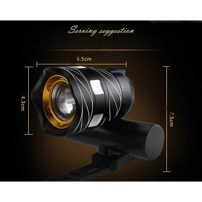 Lampu Sepeda Depan LED 3 Mode Terang Chargerable Waterproof Anti Air Zoomable Bicycle CREE XML-T6