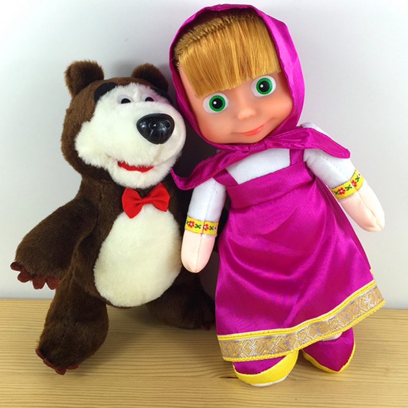 Mainan 22cm/27cm Masha And The Bear Big Eyes Doll Movement Models Speak And Sing