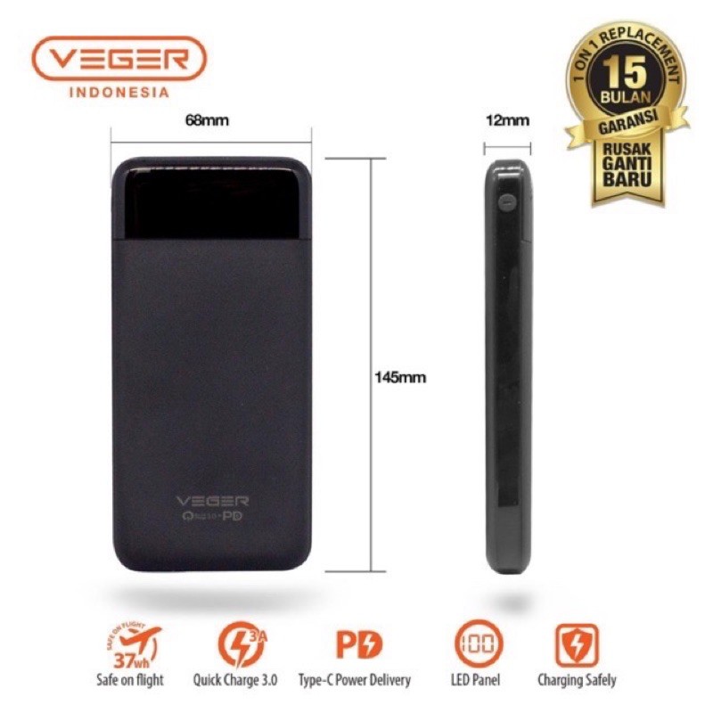 power bank VEGER X10pro ultimate 10.000 MAH fast chager 3.0.amper