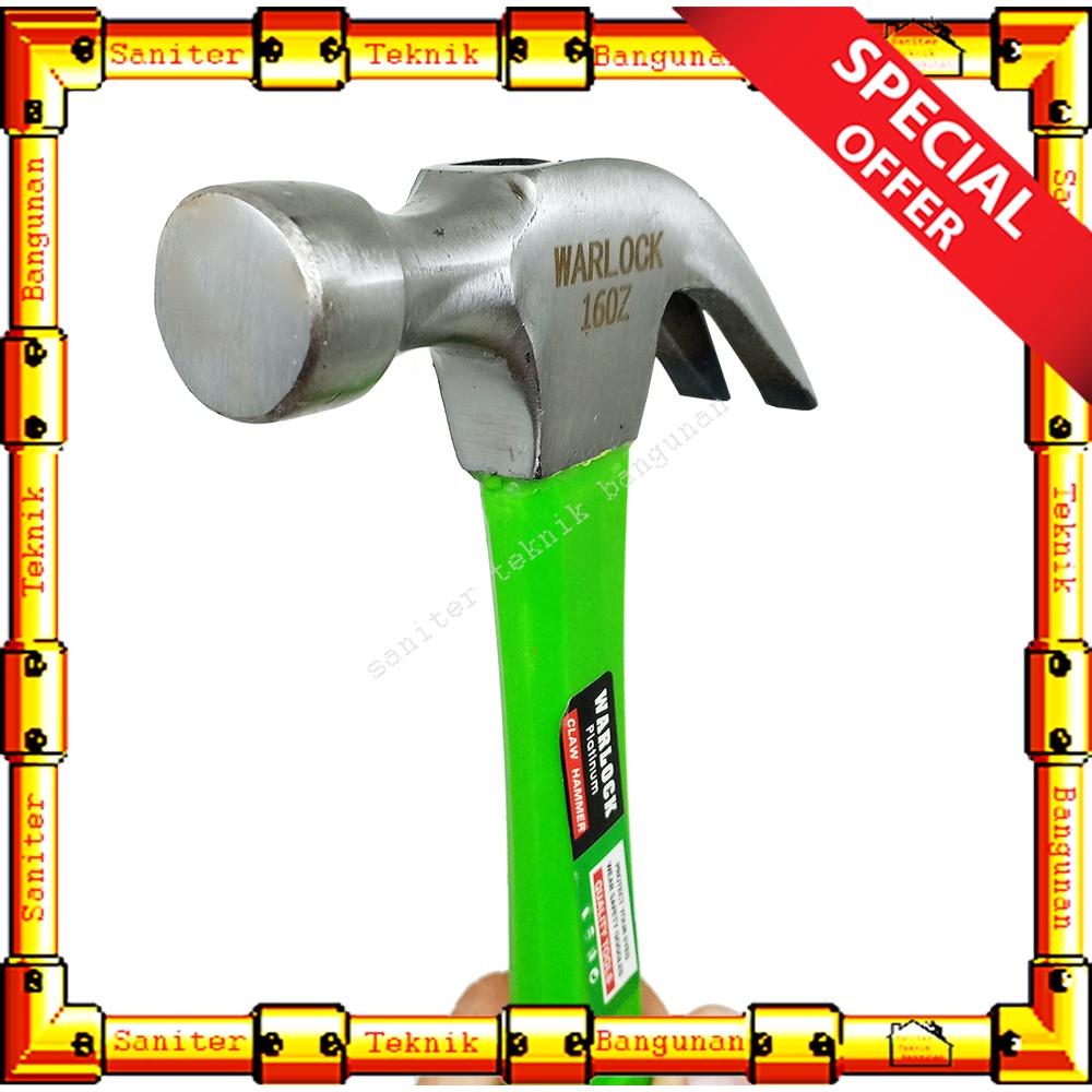 Palu Kambing Gagang Fiber Lapis Karet 8OZ 16OZ Martil Claw Hammer Warlock