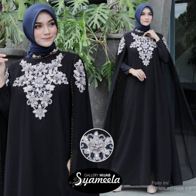 GAMIS HITAM CERUTI BORDIRAN / GAMIS CERUTI HITAM / GAMIS POLOS BORDIR