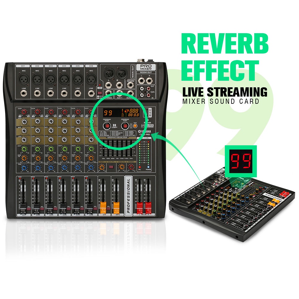 Mixer Audio Profesional CT60S-PRO 6 saluran DSP99 bawaan equalizer 2-lapisan EQ 7-band yang dapat disesuaikan Bluetooth/USB/PC/MP3 Peralatan Audio Profesional