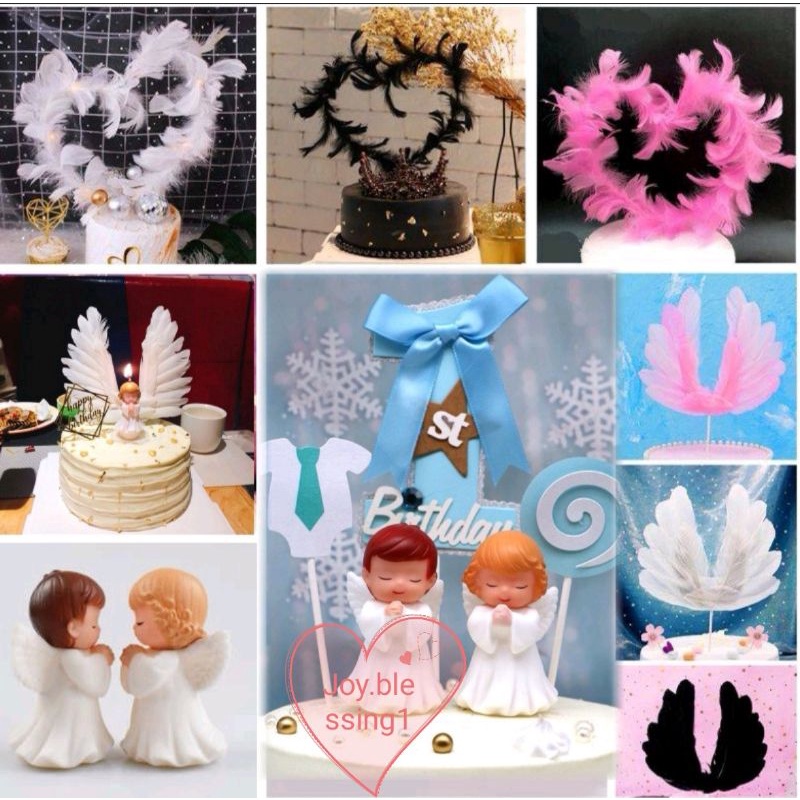 TOPPER CAKE BIRTHDAY SAYAP MALAIKAT /kupu TOPPER KUE SAYAP/ORNAMEN MALAIKAT ANGEL/bulu/topper angel 