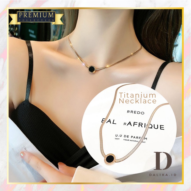 Kalung Titanium Termurah Dengan Liontin Bulan Romawi Hitam Anti Karat 100% Bestseller Fashion Korea Dalika