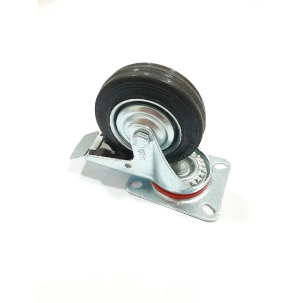 Roda Trolley Karet 3 inch Rem / Roda Karet Etalase Gerobak (G728)