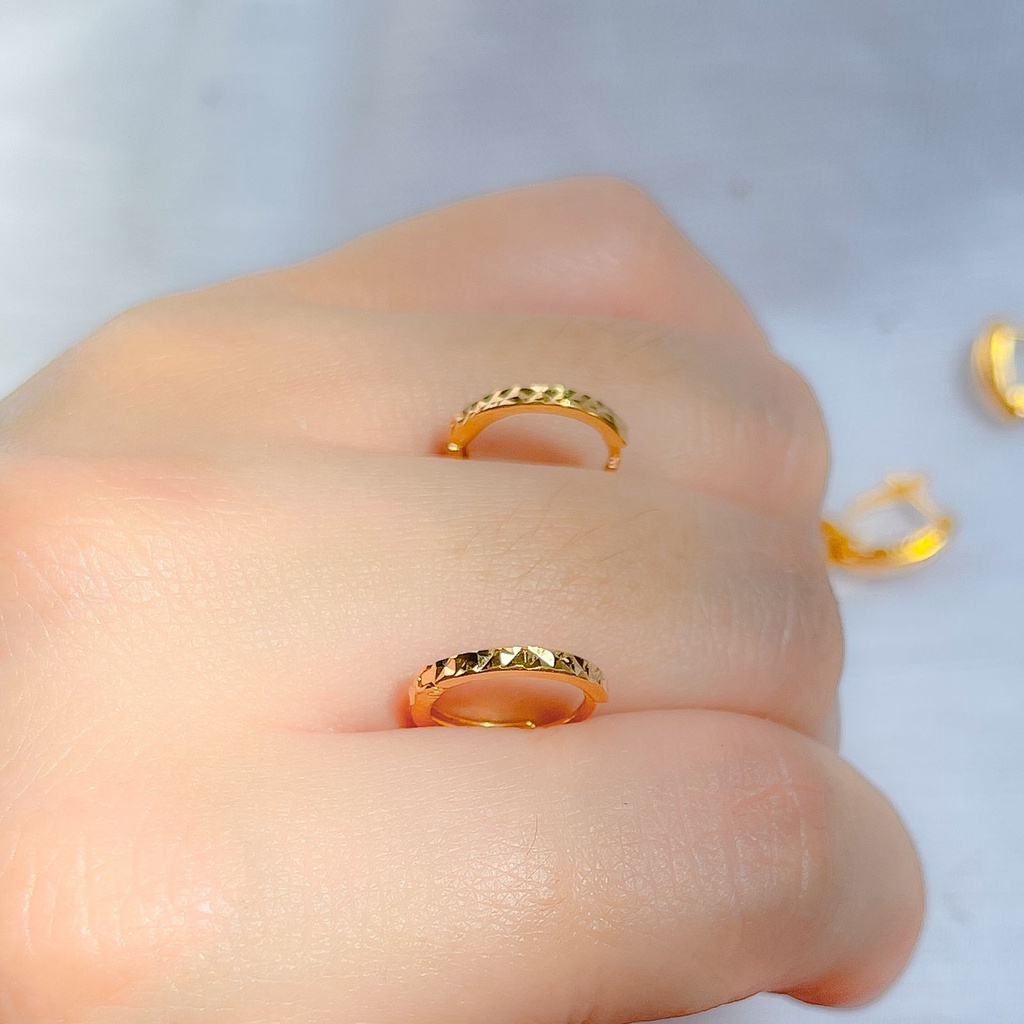 Gold, putih. Anting bulat anak dan dewasa emas asli kadar 700 70% 16k kerabu giwang ukir jepit gipsy kilat UBS 1 gr