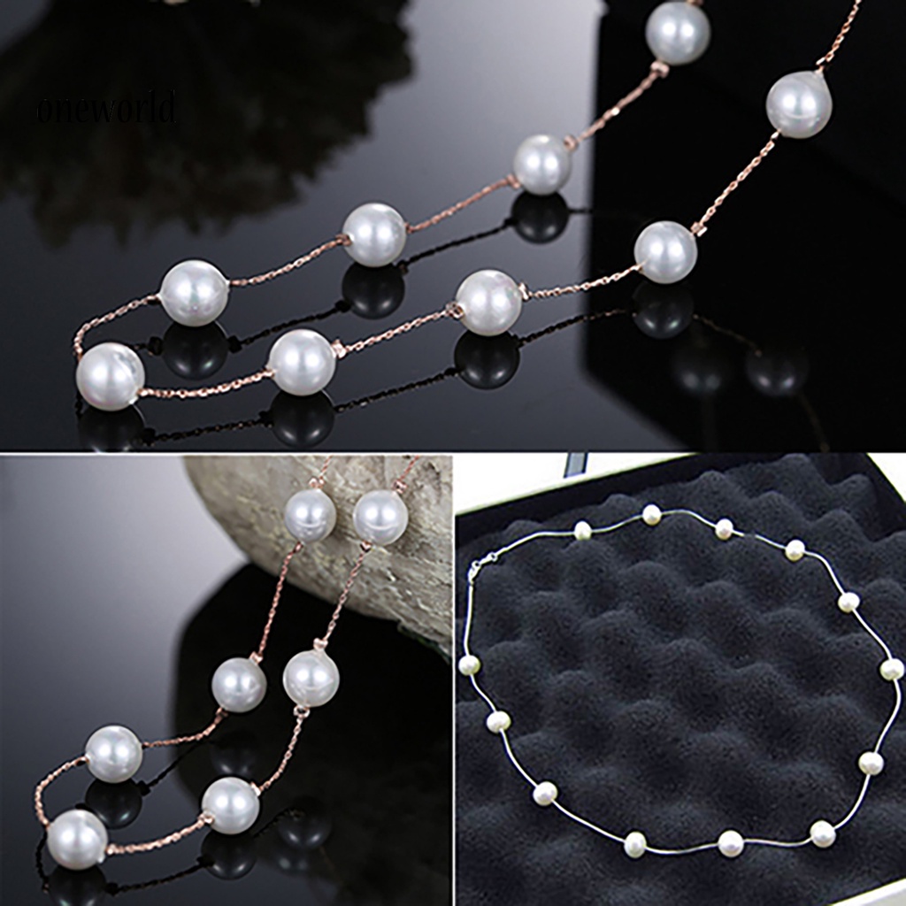 (ord) Kalung Rantai Clavicle Adjustable Bahan Alloy Dengan Mutiara Imitasi Untuk Wanita