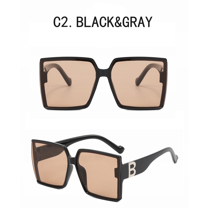 Kacamata Hitam Wanita Model Retro Kotak Frame Besar Motif LOGO B