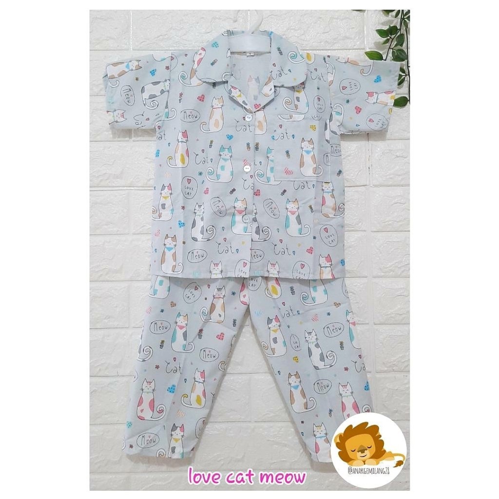 Piyama anak krah love cat meow