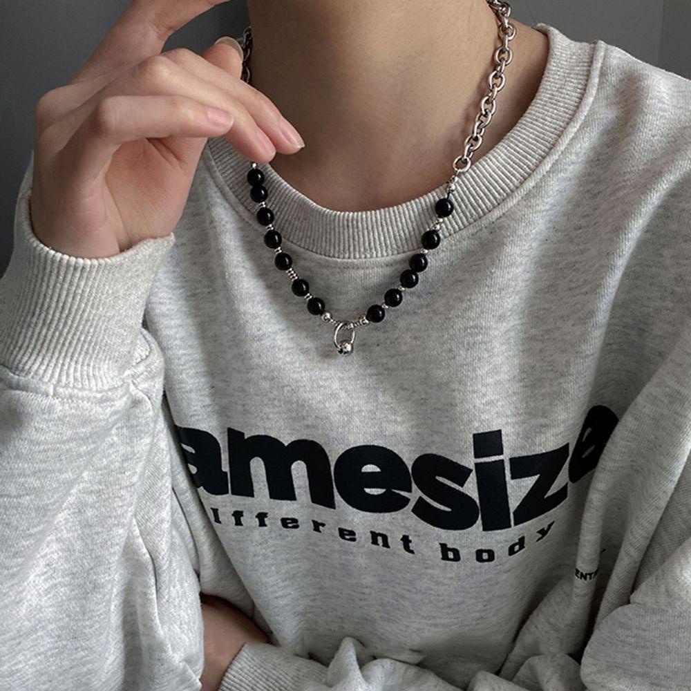 Mxbeauty Obsidian Kalung Punk Keren Hip Hop Trendi Hadiah Punk Pria Choker Baja Titanium Pria Rantai Klavikula