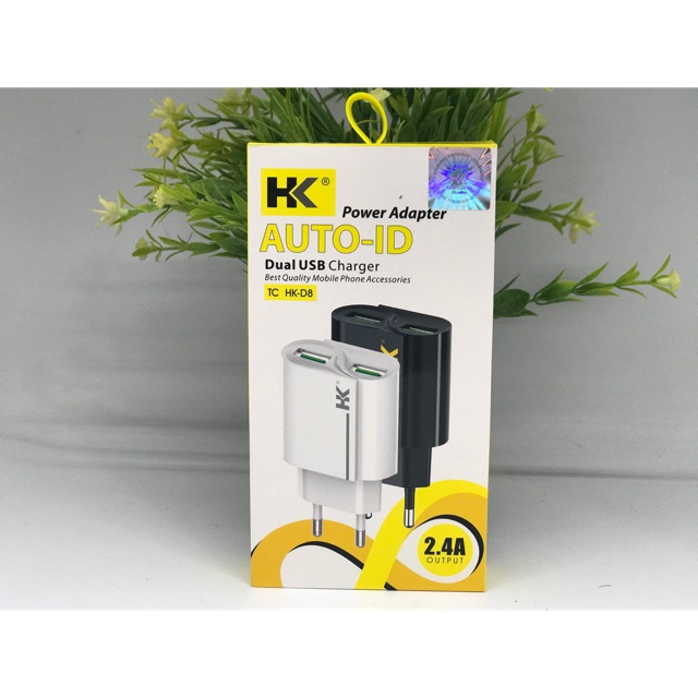 TRAVEL CHARGER HK AUTO ID HK-D8 2.4A POWER ADAPTER DUAL USB HK D8