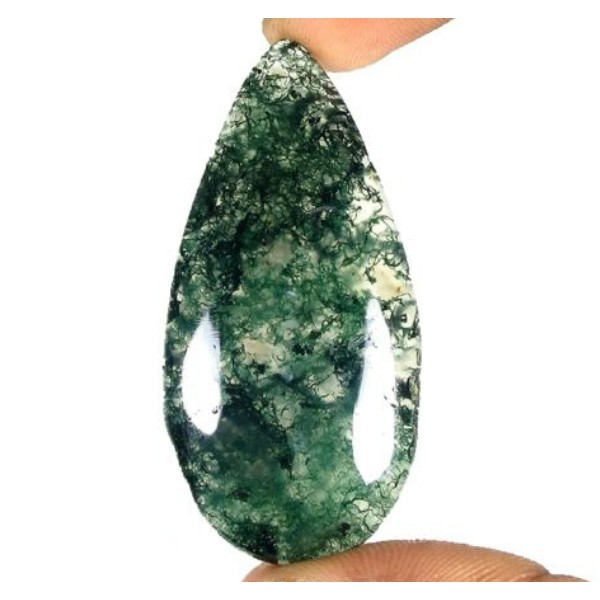AG297 Pear Cabochon 61ct 25x52mm Natural Unheated Untreated Seaweed Moss Agate