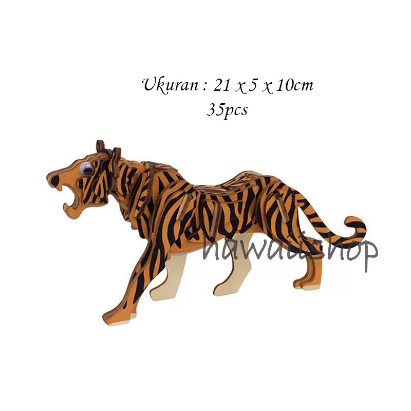 Hawaii Shop Puzzle 3D DIY bahan kayu TIGER mainan puzzle edukasi anak (kado &amp; pajangan)