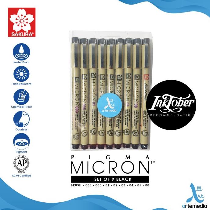 

Drawing Pen Sakura Pigma Micron Set 9 Pigment Ink Pulpen Gambar