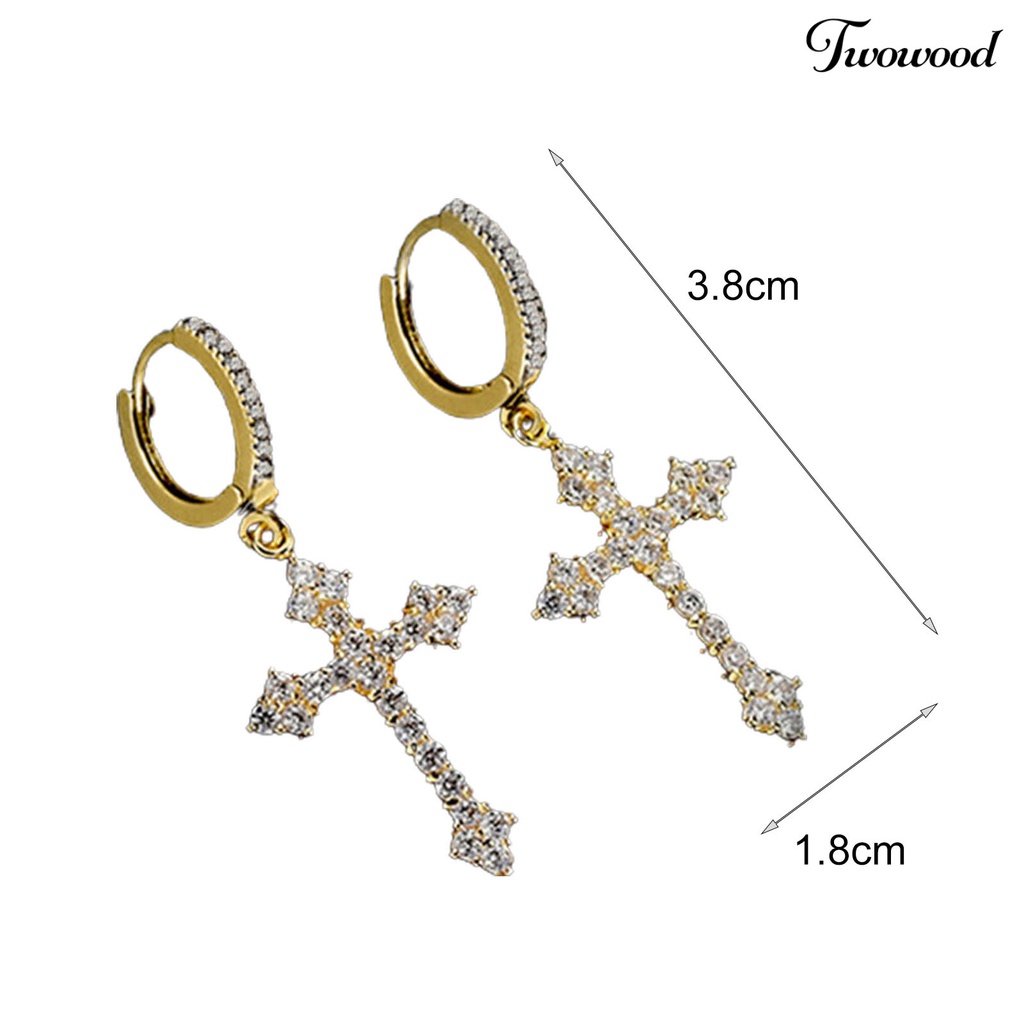 Twowood 1 Pair Dangle Earrings Cross Hip Hop Jewelry Sparkling Bright Luster Hoop Earrings for Daily Wear