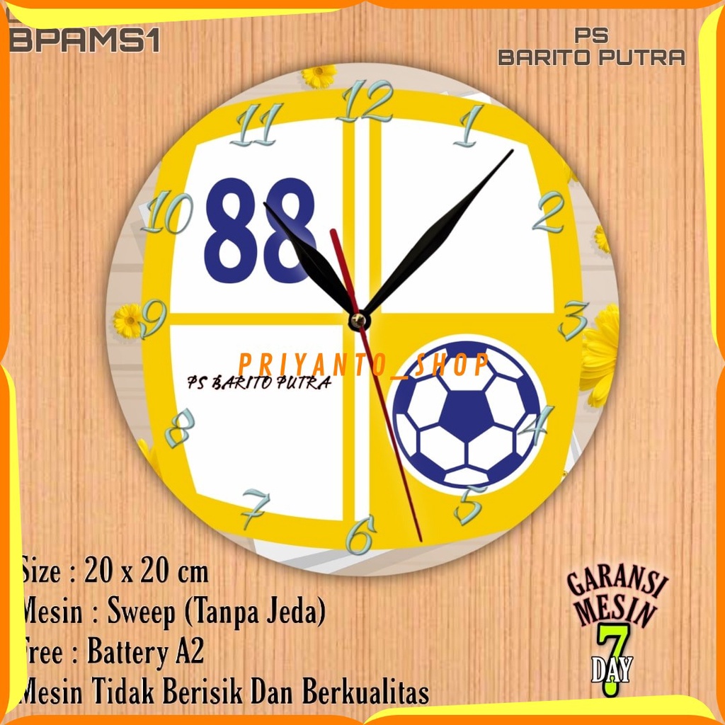 Jam Dinding Team Club Klub Sepakbola BARITO PUTRA PS BARITO Mesin Halus Sweep