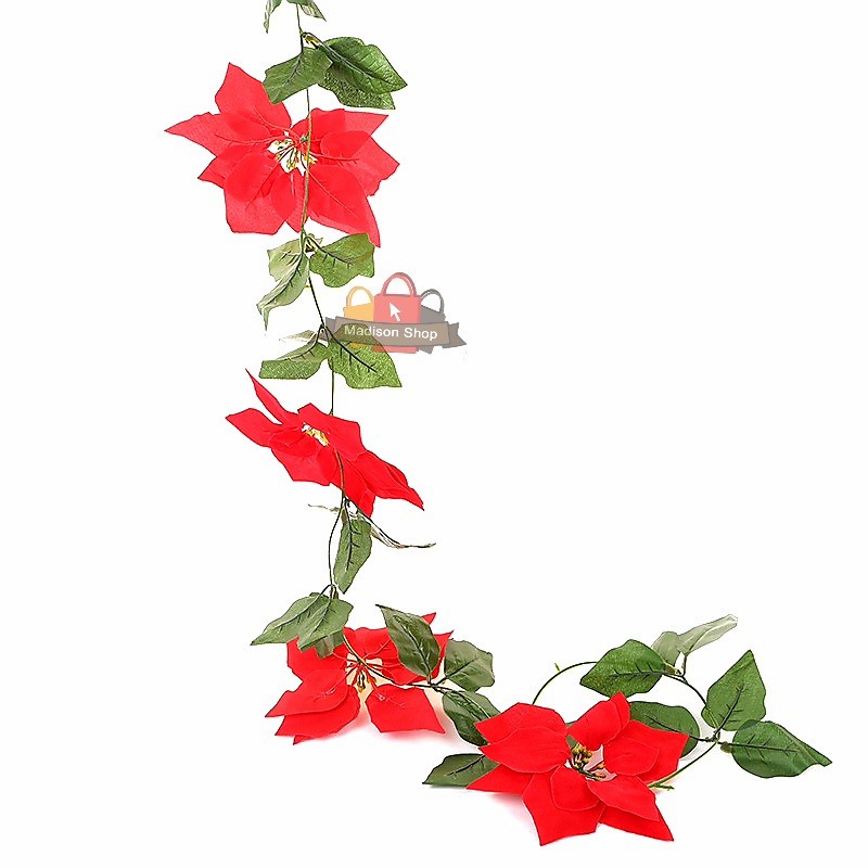 Bunga Natal Daun Lingkar Merah Hiasan Garland Bunga Lilit Ponsetia - FB 04 Bunga Set