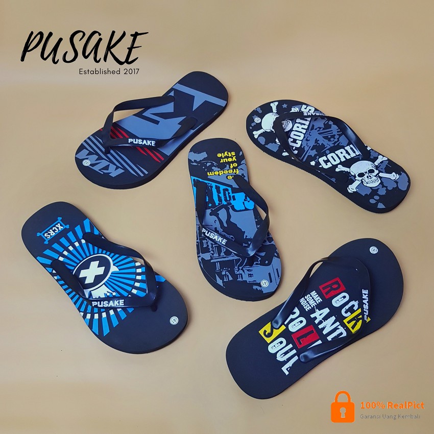 PUSAKE - Sandal Jepit Distro Printing 3D Unisex Dewasa Bandung / Flip Flop Sandals