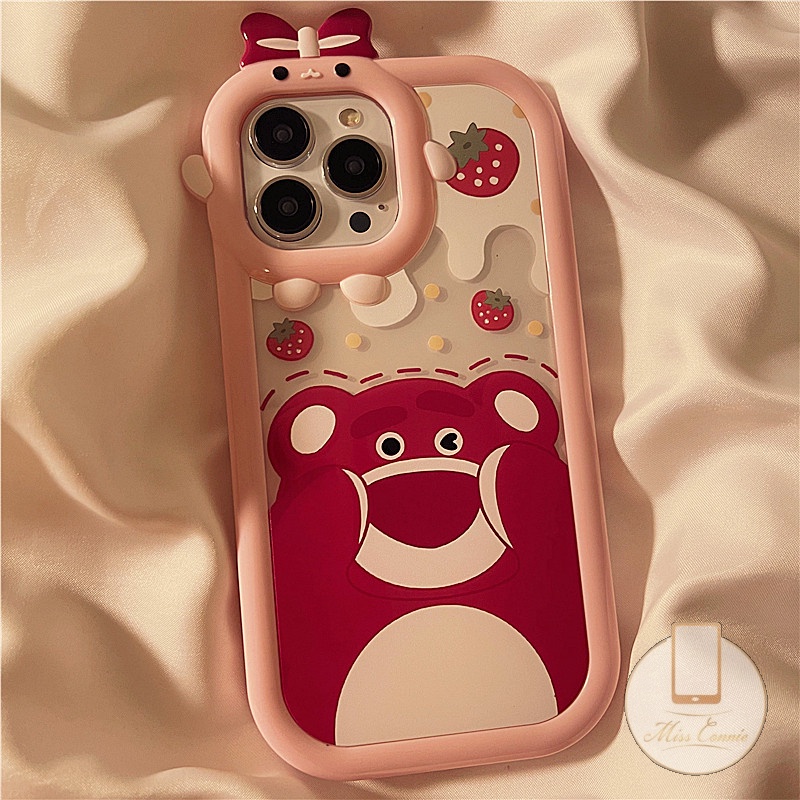 Soft Case TPU Glossy Anti Pecah Desain Beruang Strawberry Untuk IPhone 11 12 14 13 Pro MAX 6 6S 7 8 Plus XR X XS MAX SE