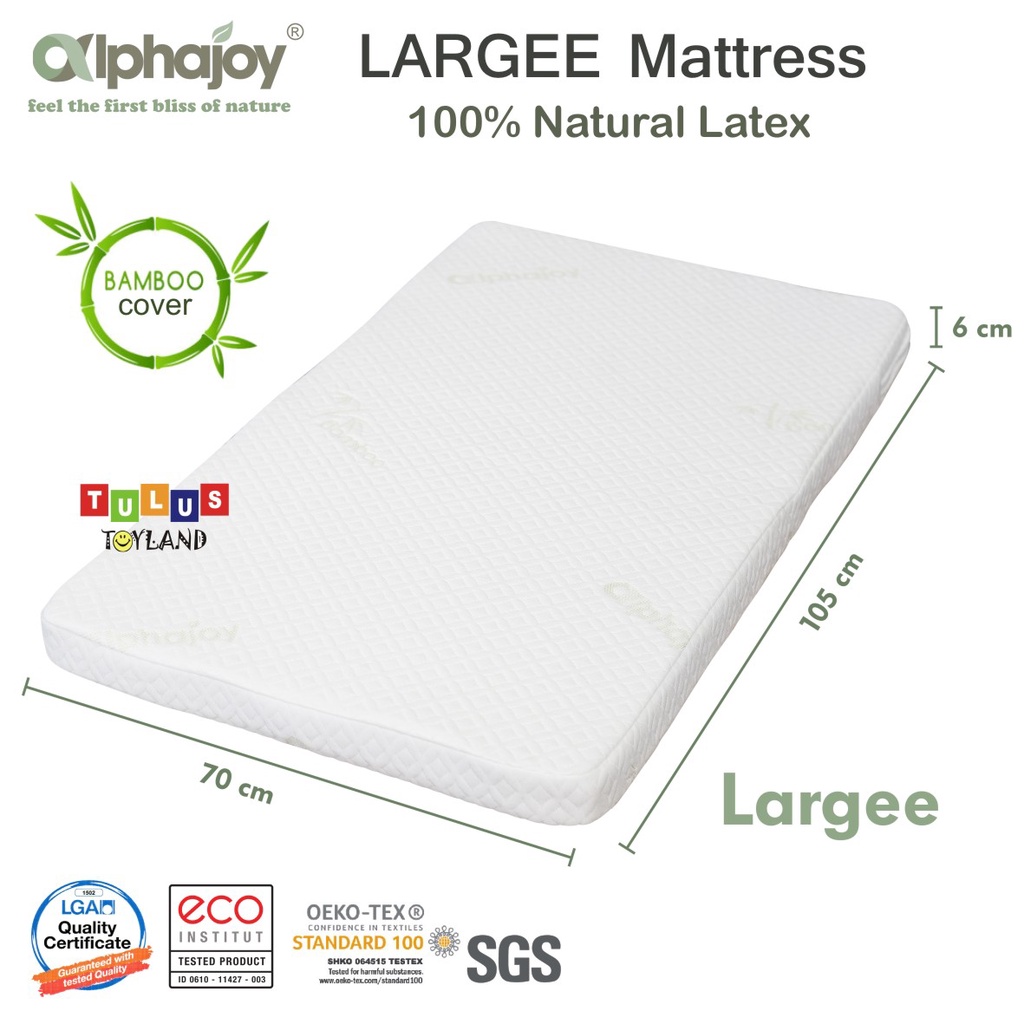 Alphajoy Baby Mattress 100% Natural Latex ukuran Medee 95 x 65 / Largee 105 x 70 / XLR 110 x 70 kasur lateks bayi anti tungau cover Bamboo anti alergi