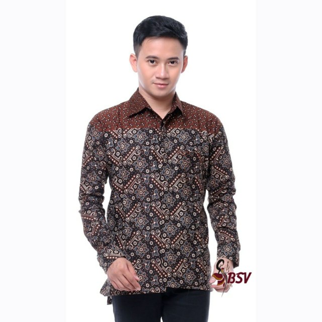 Kemeja Batik Pria Lengan Panjang Size M L Xl Xxl  Bswart Batik Hrb026 Kenongo Hem Panjang Padi