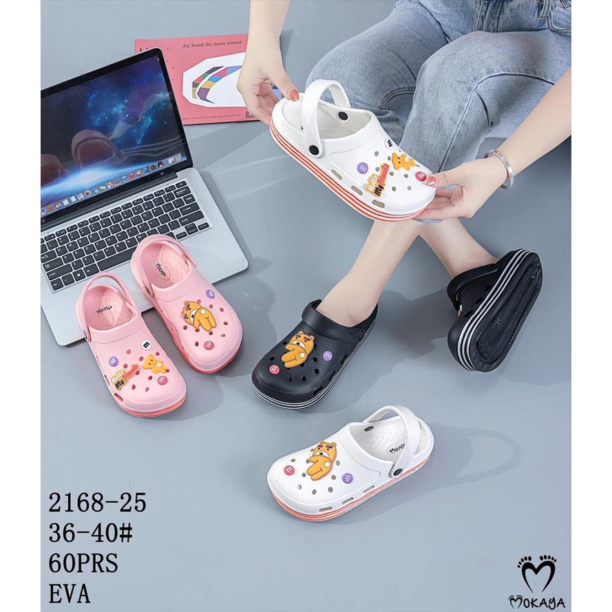 Sandal Let Eva Jelly Kodok Bakpao Motif Jibbitz Bear Hello My Friends Super Cute Pretty Kekinian Import Mokaya / Size 36-40 (2168-25)