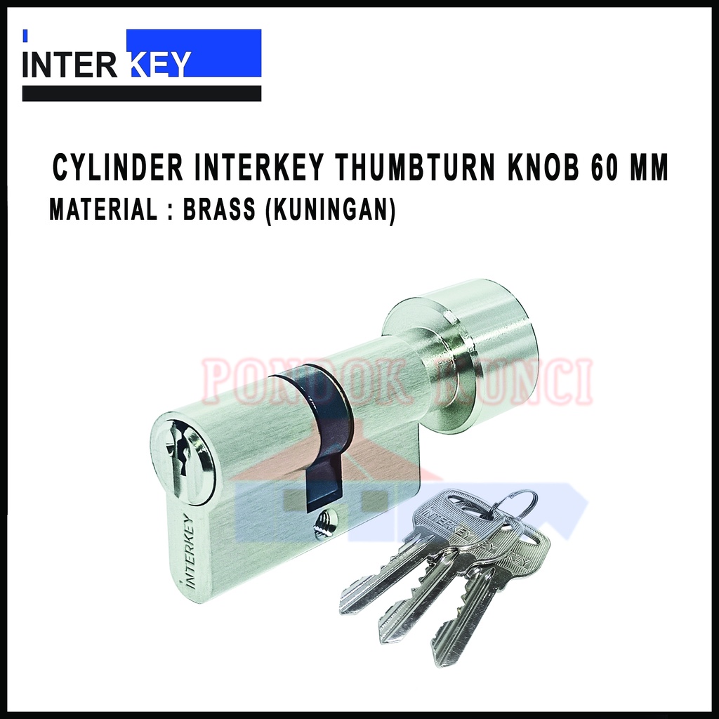 Cylinder Knob Putar Interkey TC 60 SS Anak Kunci Silinder Pintu Aluminium & Kayu Thumbturn