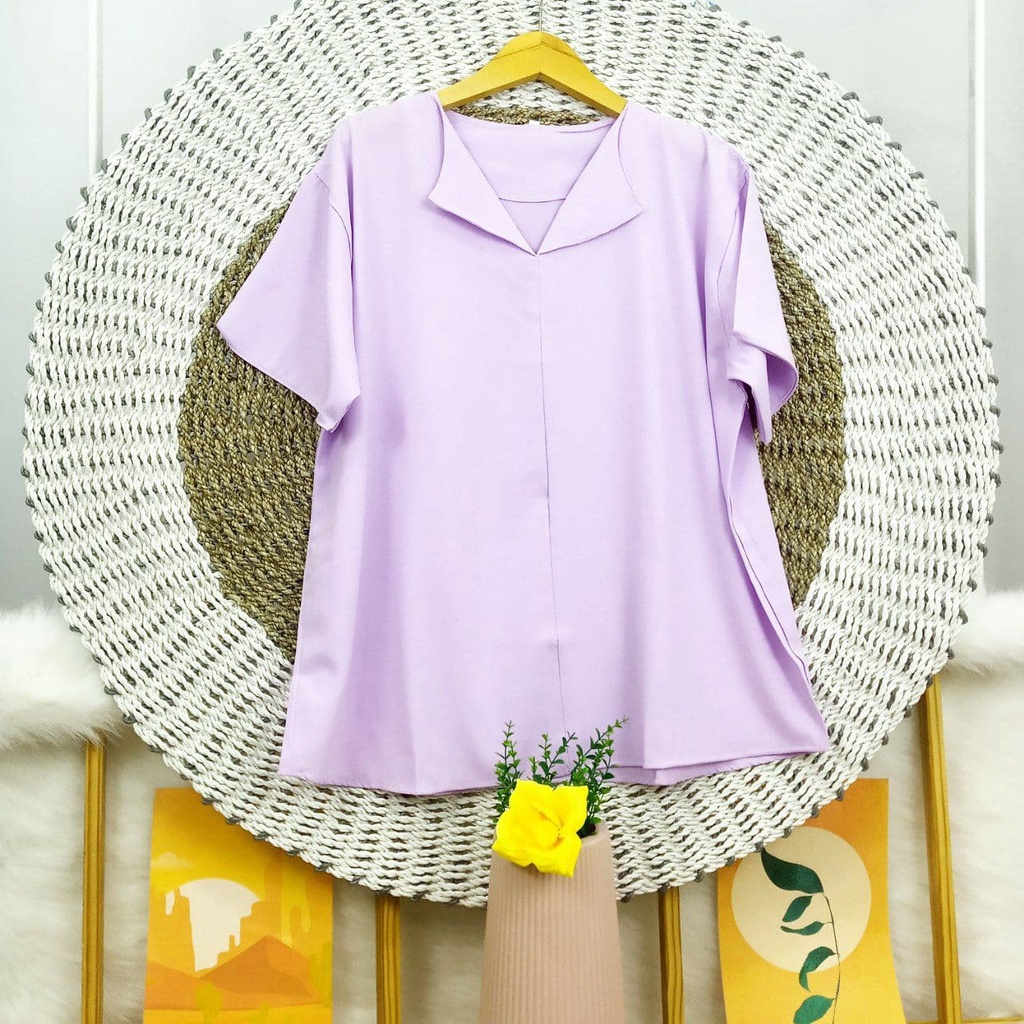 ATASAN BLOUSE LENGAN PENDEK JUMBO BIGSIZE OVERSIZE LD 110 120 130 140-Lilac